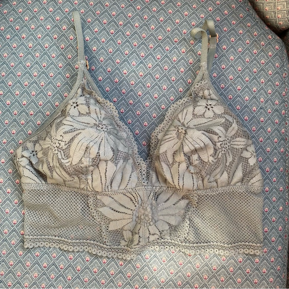 Aerie Hibiscus Lace Padded Longline Bralette in Elegant “Royal Palm” & Crochet.